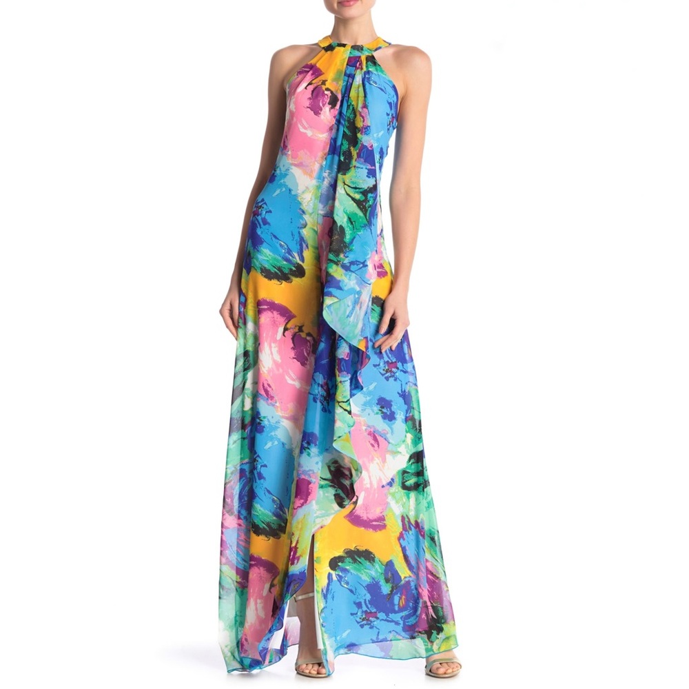 NWOT Meghan LA Aphrodite Printed Maxi Formal Dress
